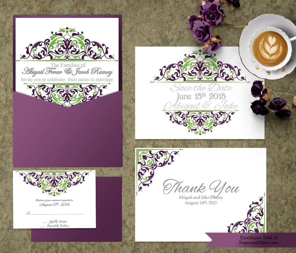 Purple And Green Wedding Invitation Template Invitation Etsy with regard to sizing 1008 X 864