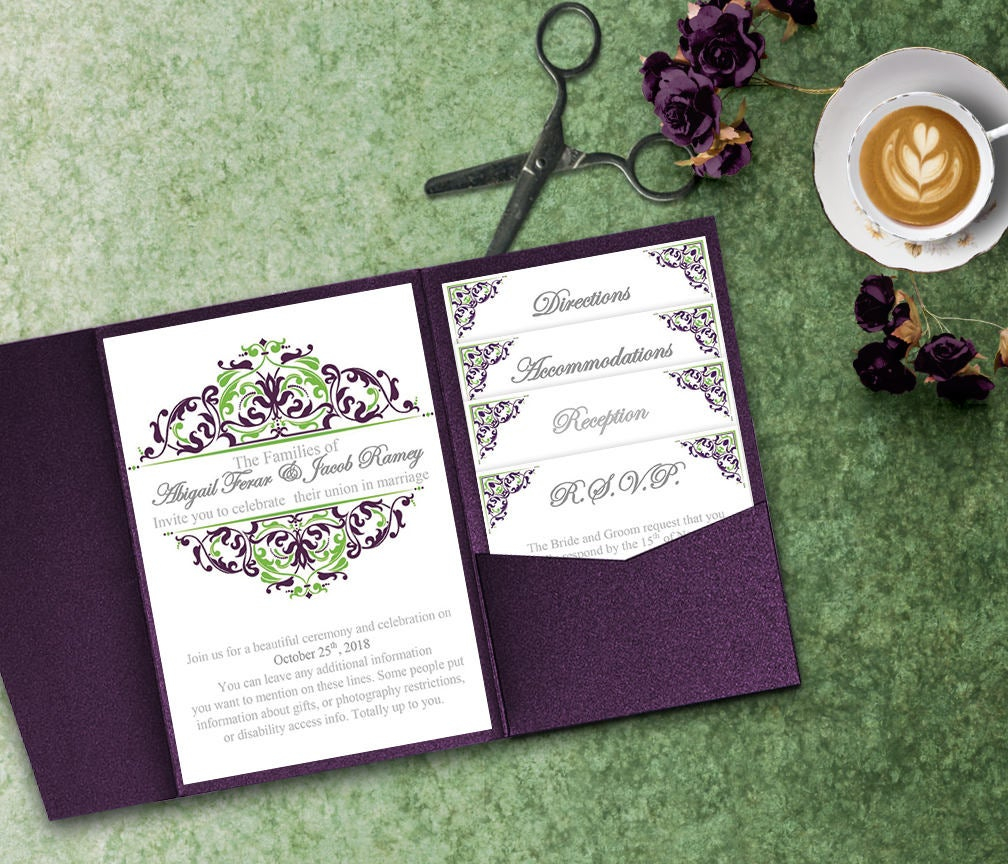 Purple And Green Wedding Invitation Template Kit Invitation Etsy with dimensions 1008 X 864