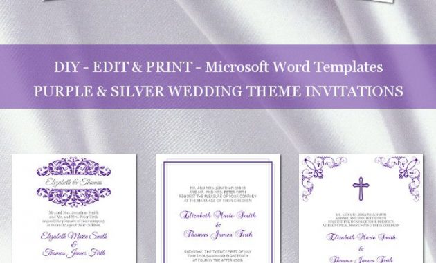 Purple And Silver Wedding Invitation Templates For Microsoft Word for sizing 735 X 1730