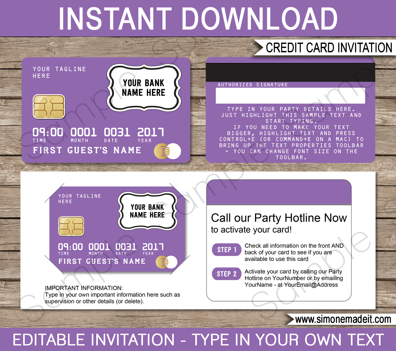 Purple Credit Card Invitations Mall Scavenger Hunt Invitations pertaining to size 1300 X 1154