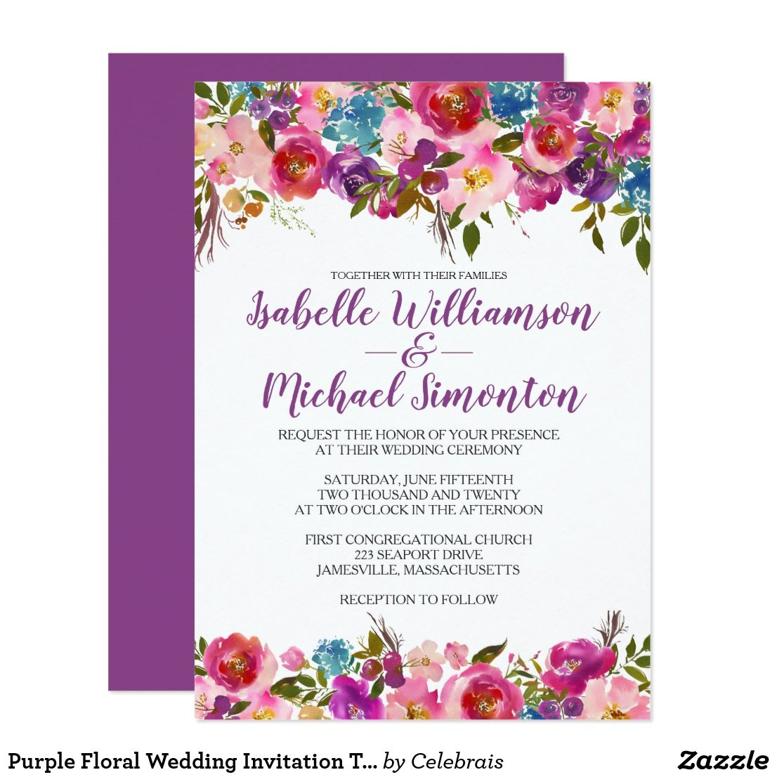 Purple Floral Wedding Invitation Template Zazzle In 2019 throughout sizing 1106 X 1106