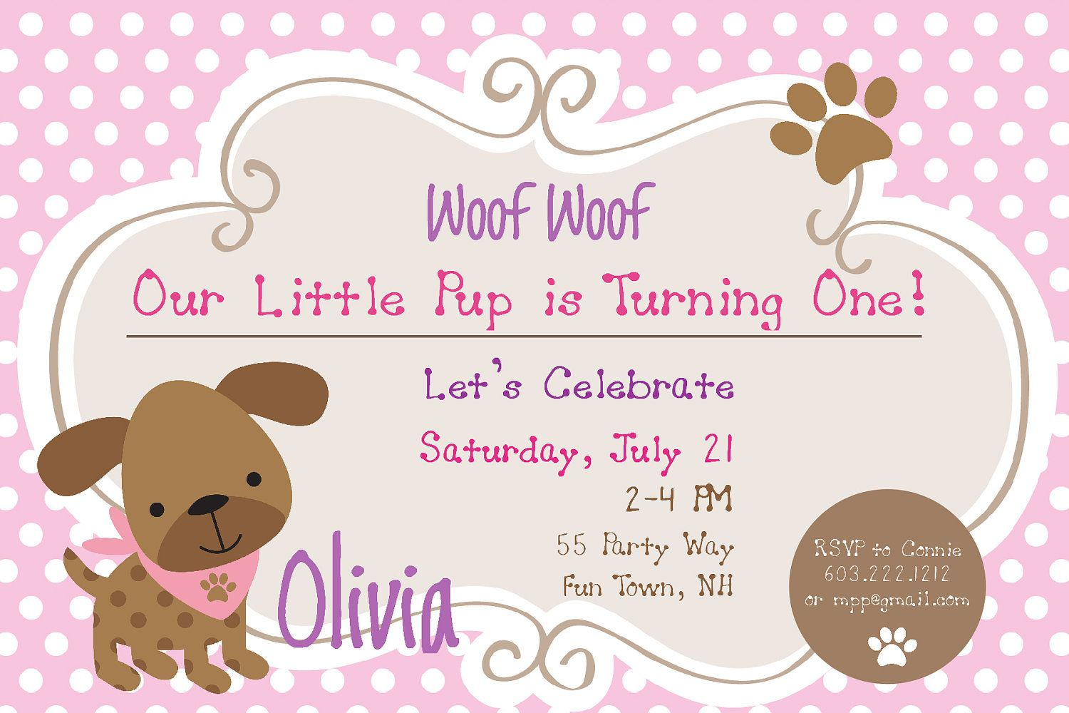 Purple Puppe Birthday Invitations Printable Puppy Doggy Girl Or throughout measurements 1500 X 1000