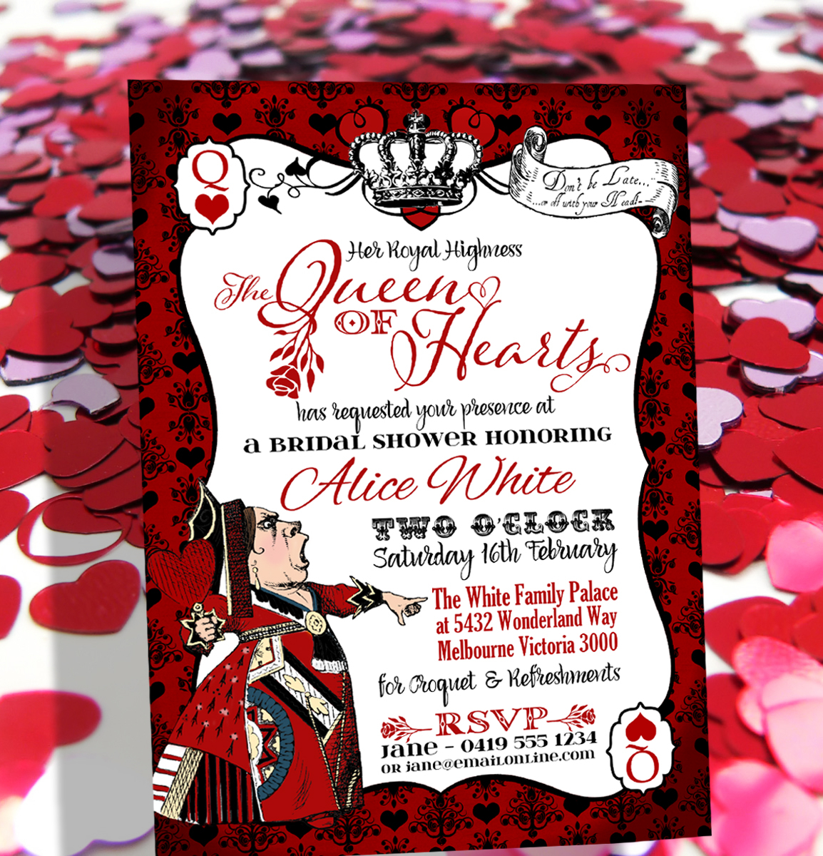 Queen Of Hearts Invitation with measurements 1154 X 1200