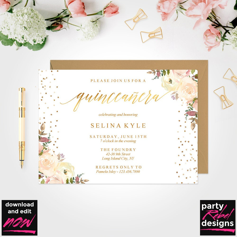 Quinceaera Invitation Template Mis Quince Printable Etsy in sizing 1000 X 1000