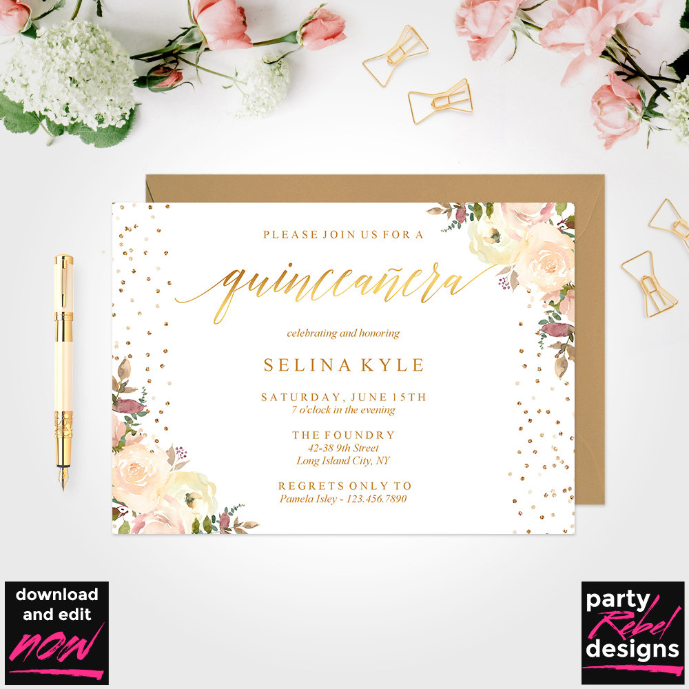 Quinceaera Invitation Template Mis Quince Printable Etsy intended for sizing 1000 X 1000