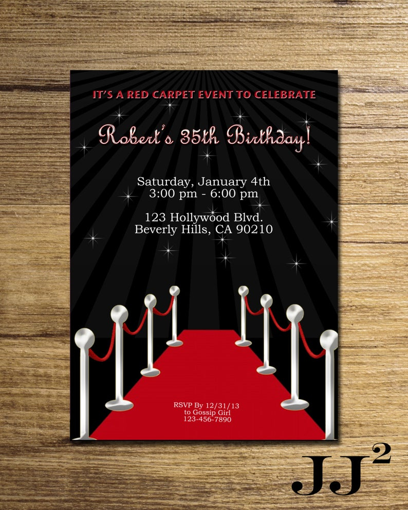 Red Carpet Birthday Party Invitation Glam Hollywood Etsy regarding sizing 794 X 993