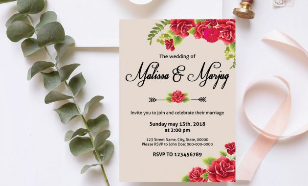 Red Flower Wedding Invitation Template with regard to sizing 1200 X 800