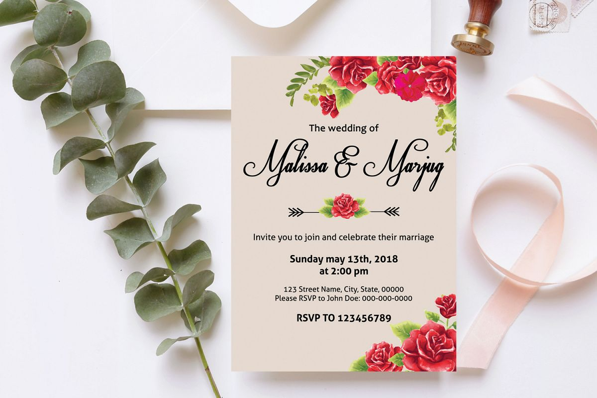 Red Flower Wedding Invitation Template with regard to sizing 1200 X 800