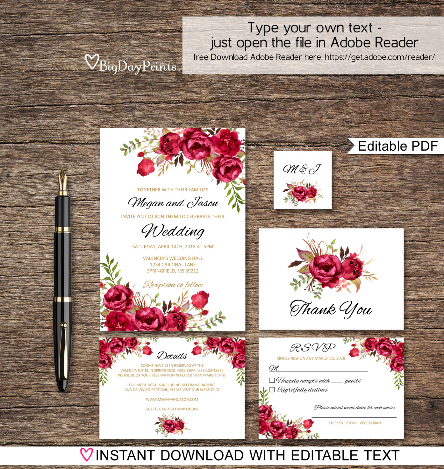 Red Wedding Invitation Template Boho Chic Wedding Invitation Etsy in measurements 1418 X 1500