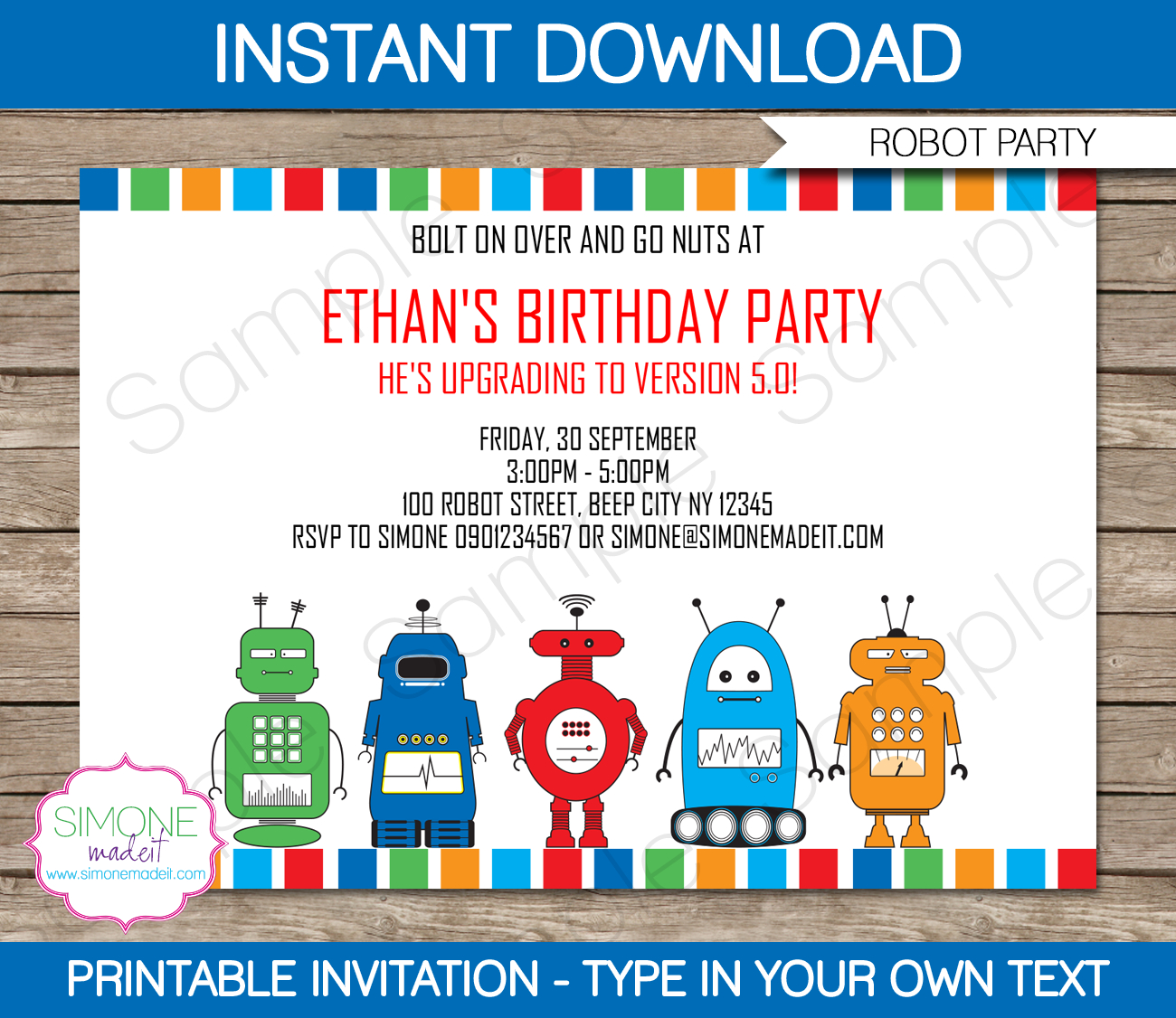 Robot Party Invitations Template Birthday Party in size 1300 X 1126