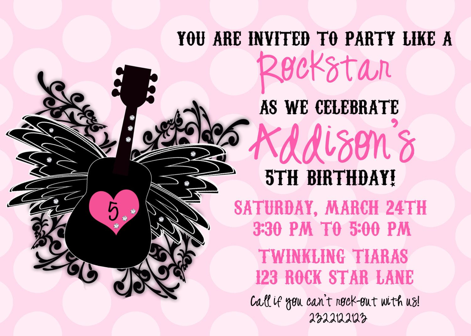 Rock Star Girl Birthday Invitation Rockstar Girl Personalized regarding size 1500 X 1071