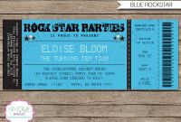 Rockstar Birthday Party Ticket Invitation Template Blue regarding dimensions 1000 X 866
