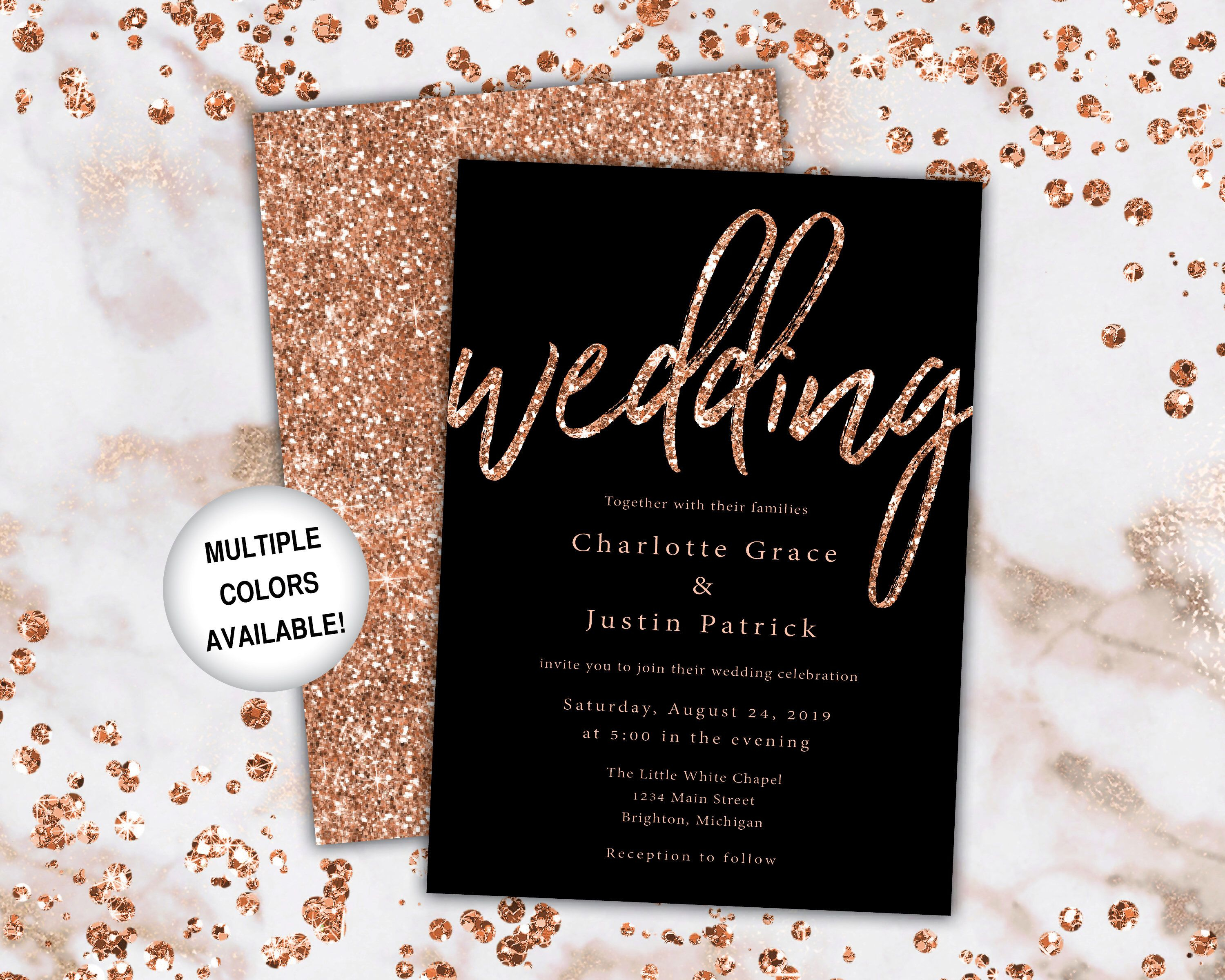 Rose Gold And Black Wedding Invitations Printable Wedding intended for size 3000 X 2400