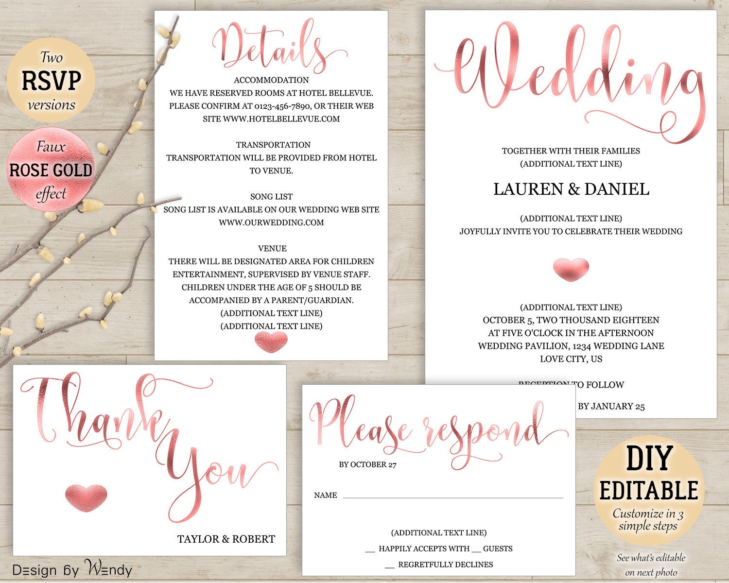 Rose Gold Wedding Invitation Template Calligraphy Rose Gold Etsy with size 1500 X 1200