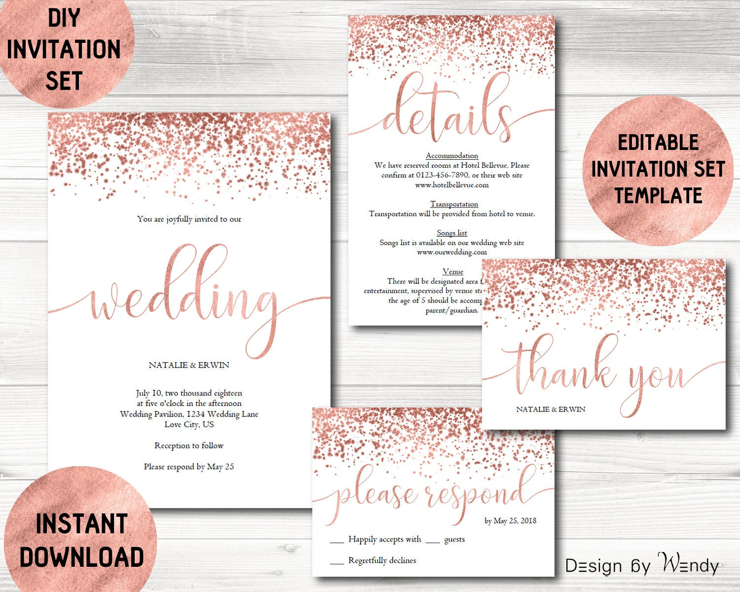 Rose Gold Wedding Invitation Template Calligraphy Wedding Etsy in proportions 1500 X 1200