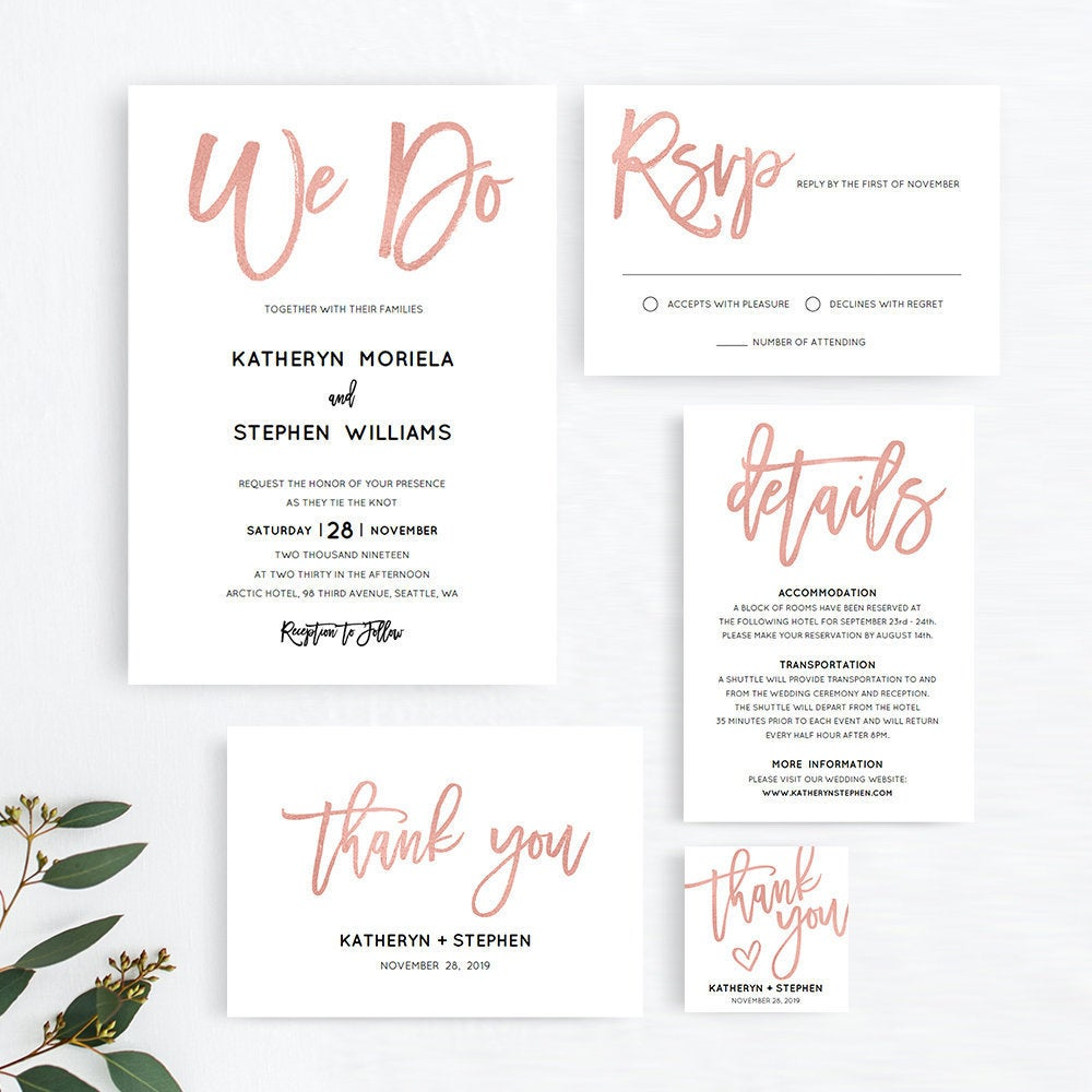 Rose Gold Wedding Invitation Templates Printable Wedding Etsy regarding sizing 1000 X 1000