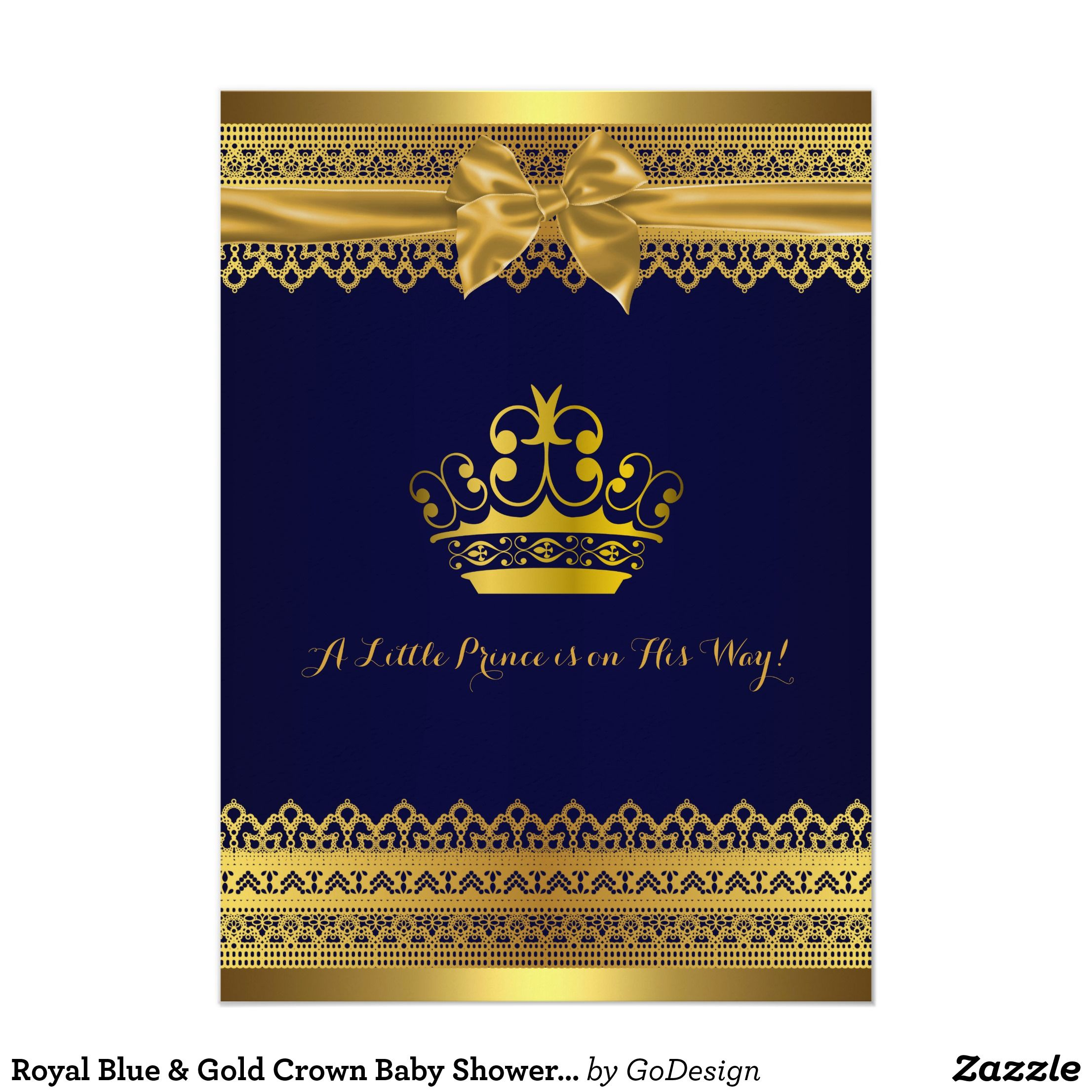 Royal Blue Gold Crown Ba Shower Invitation Zazzle intended for proportions 2212 X 2212