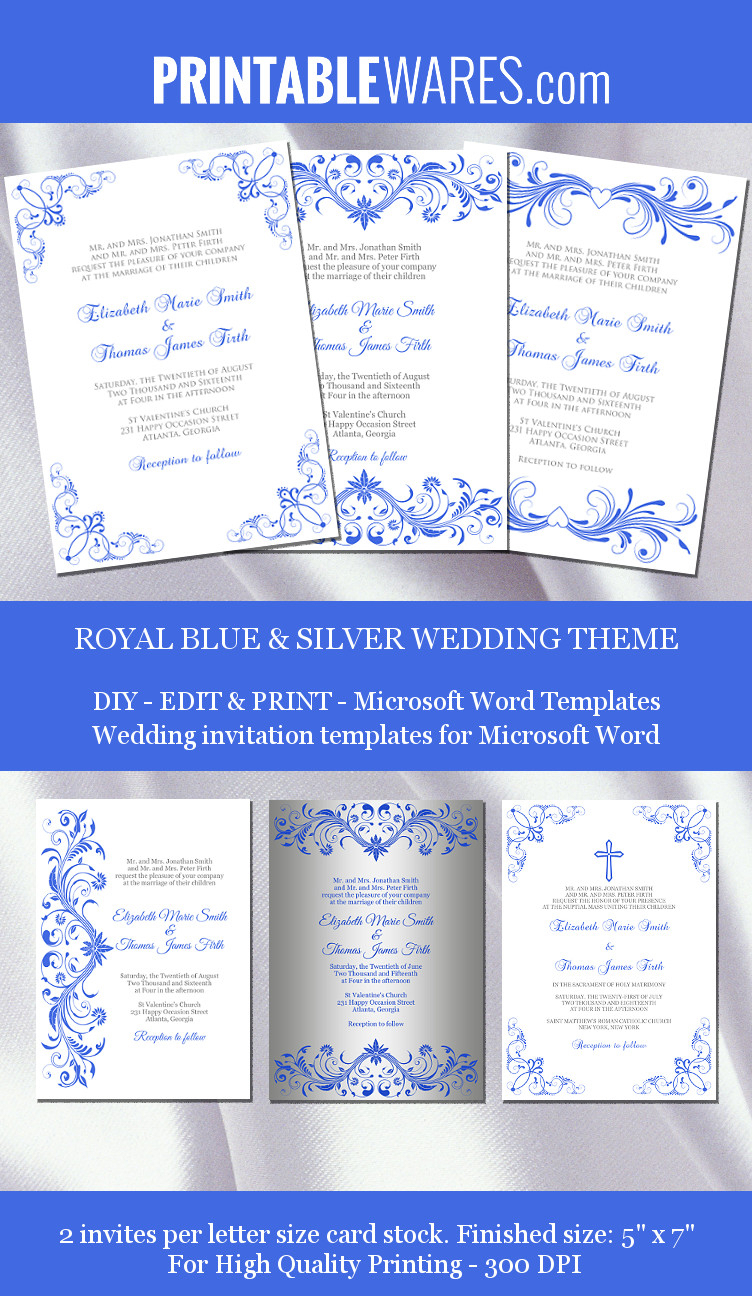 Royal Blue Silver Wedding Invitation Templates for measurements 752 X 1296