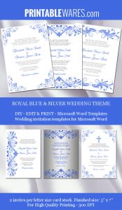 Royal Blue Silver Wedding Invitation Templates with measurements 752 X 1296