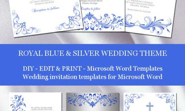 Royal Blue Silver Wedding Invitation Templates with measurements 752 X 1296