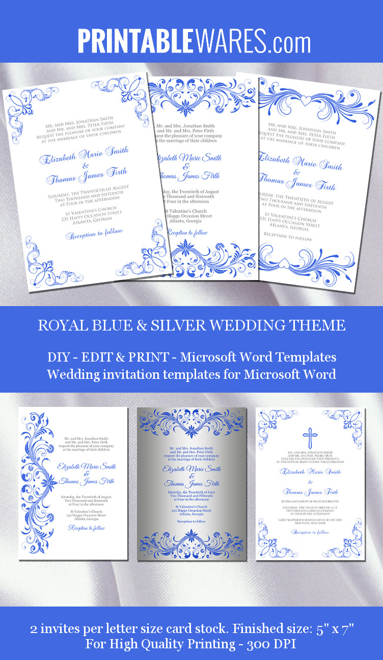 Royal Blue Silver Wedding Invitation Templates with regard to sizing 752 X 1296