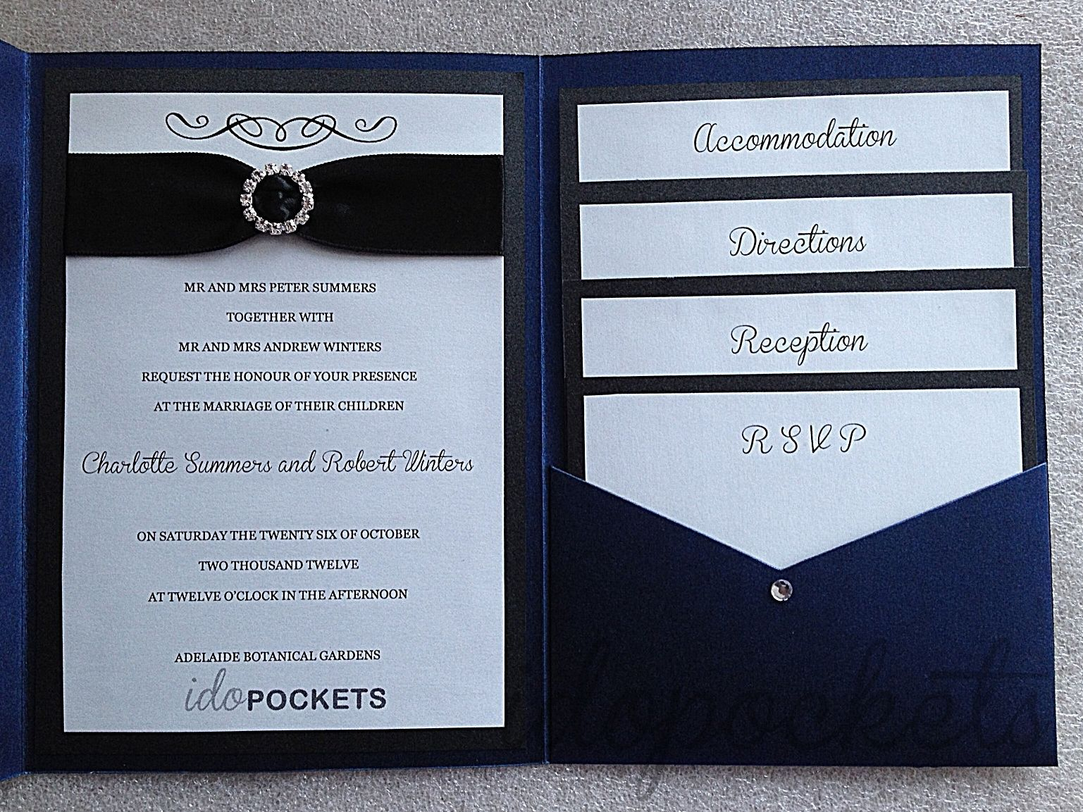 Royal Dark Blue Shimmer Wedding Invitations Diy Pocket Fold in proportions 1537 X 1153