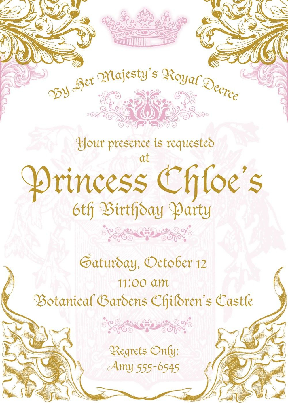 Royal Princess Invitations Digital Download Invitations with measurements 1000 X 1400