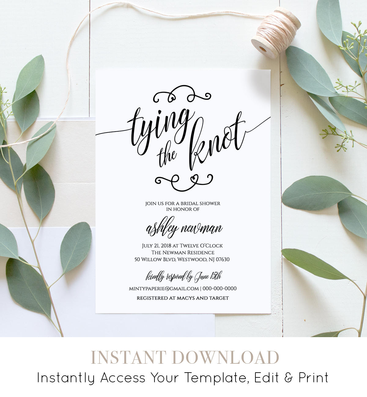 Rustic Bridal Shower Invitation Printable Tying The Knot Wedding throughout dimensions 1200 X 1300