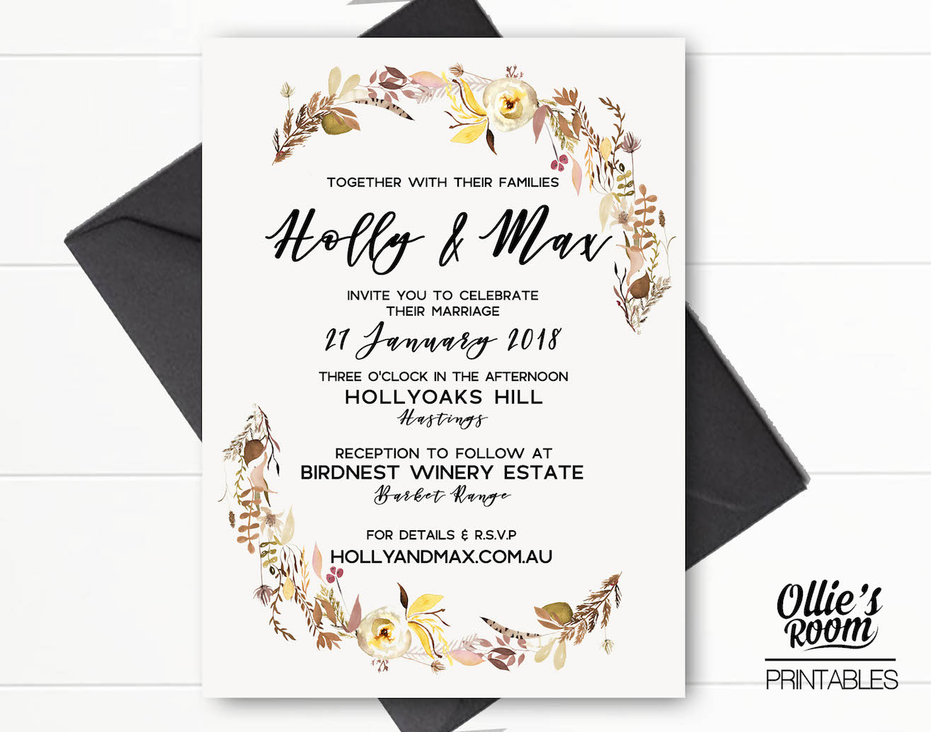 Rustic Country Floral Wedding Invitation intended for size 1315 X 1034