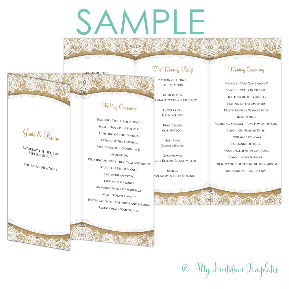 Rustic Program Template Burlap And Lace Trifold Free Sample within sizing 1000 X 1000