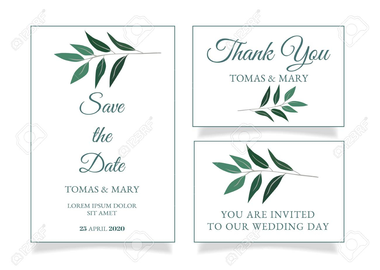 Rustic Wedding Invitation Template With Little Green Leaf Printable in measurements 1300 X 922