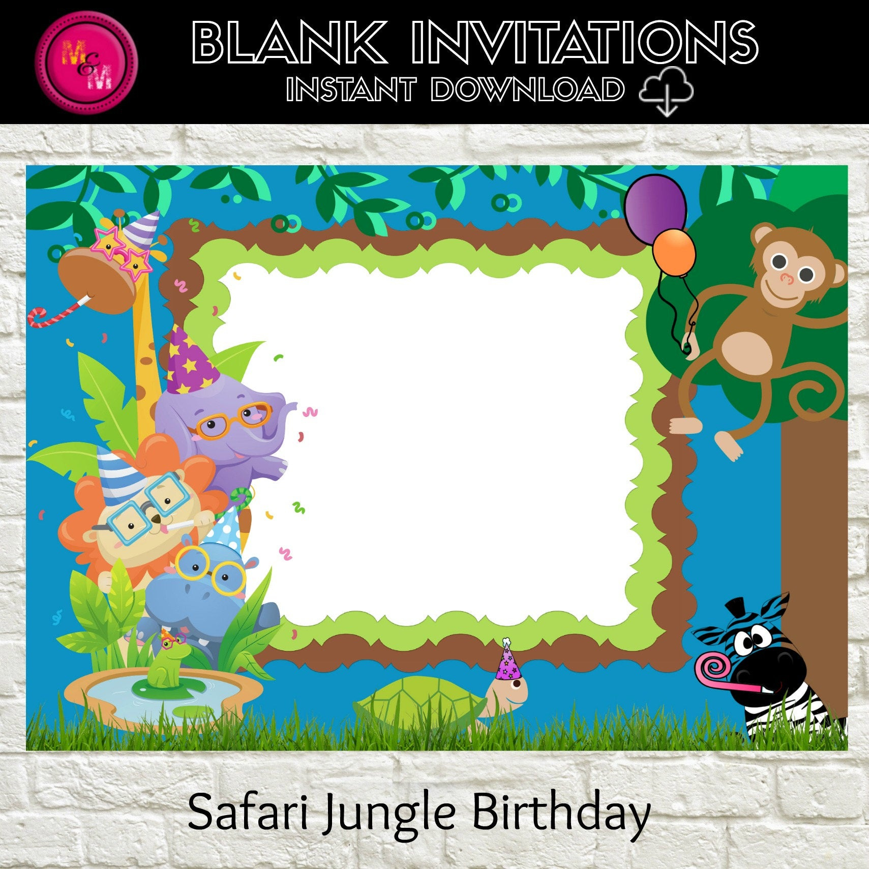 Safari Jungle Birthday Invitation Blank Instant Download Etsy within proportions 1709 X 1709