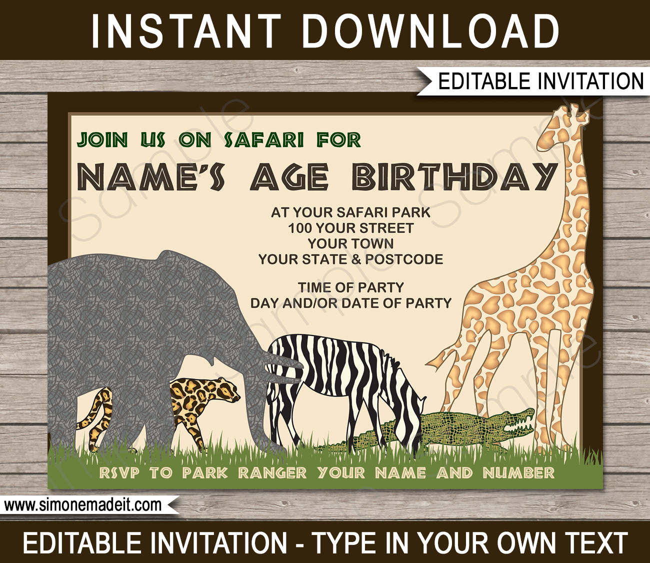 Safari Or Zoo Party Invitations Template with regard to measurements 1300 X 1126