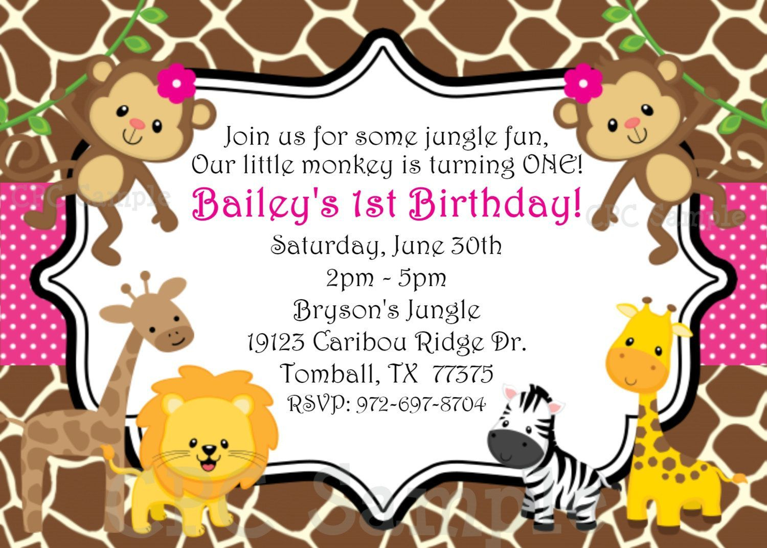 Safari Themed First Birthday Invitation Wording Birthday in measurements 1500 X 1071