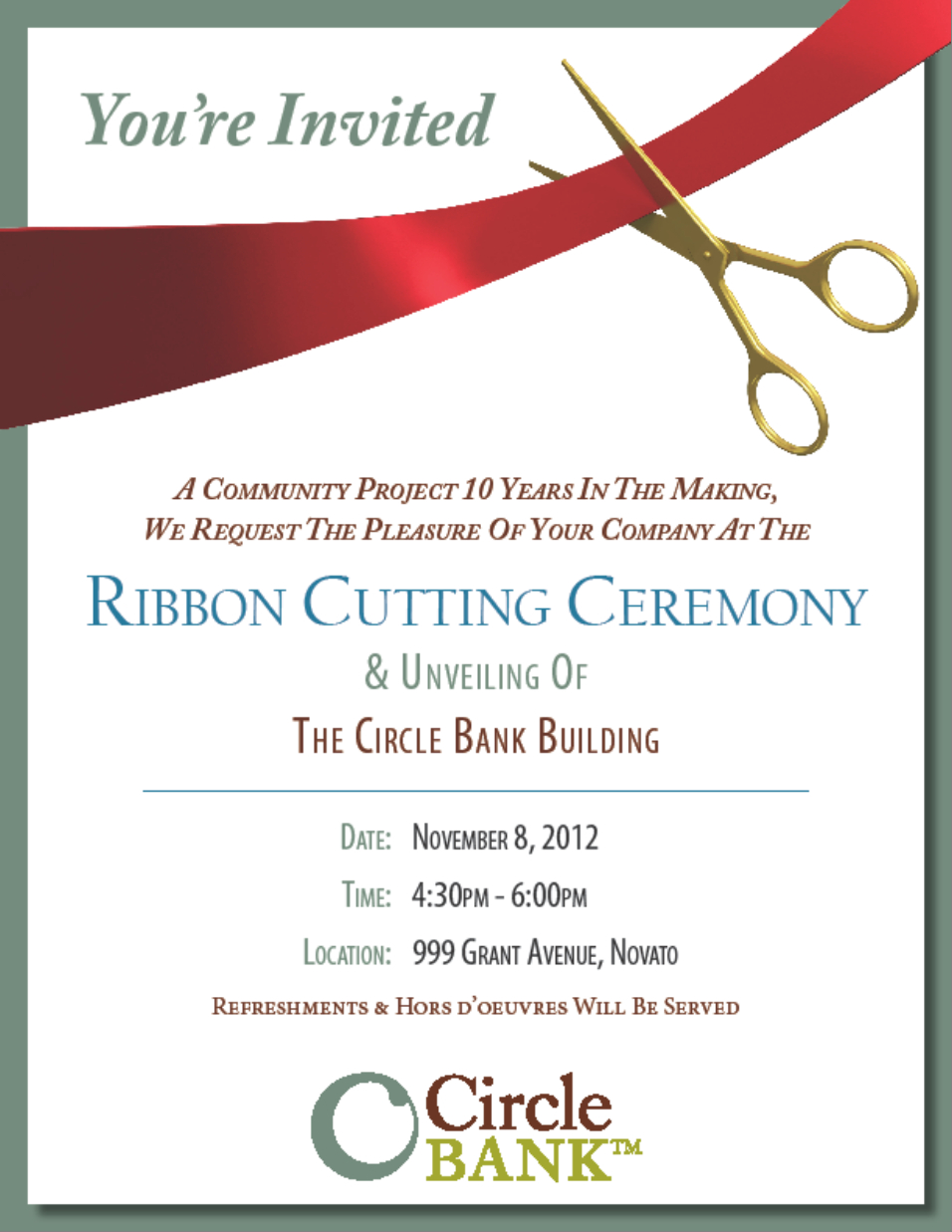 Sample Ribbon Cutting Invitations Circle Bank 999 Grant Ribbon with dimensions 956 X 1237
