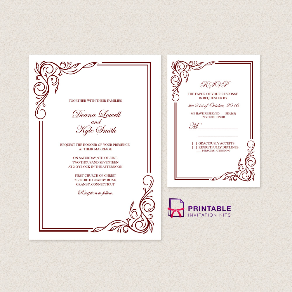 Scroll Border 2017 Wedding Invitation Template Rsvp Wedding with regard to sizing 1000 X 1000