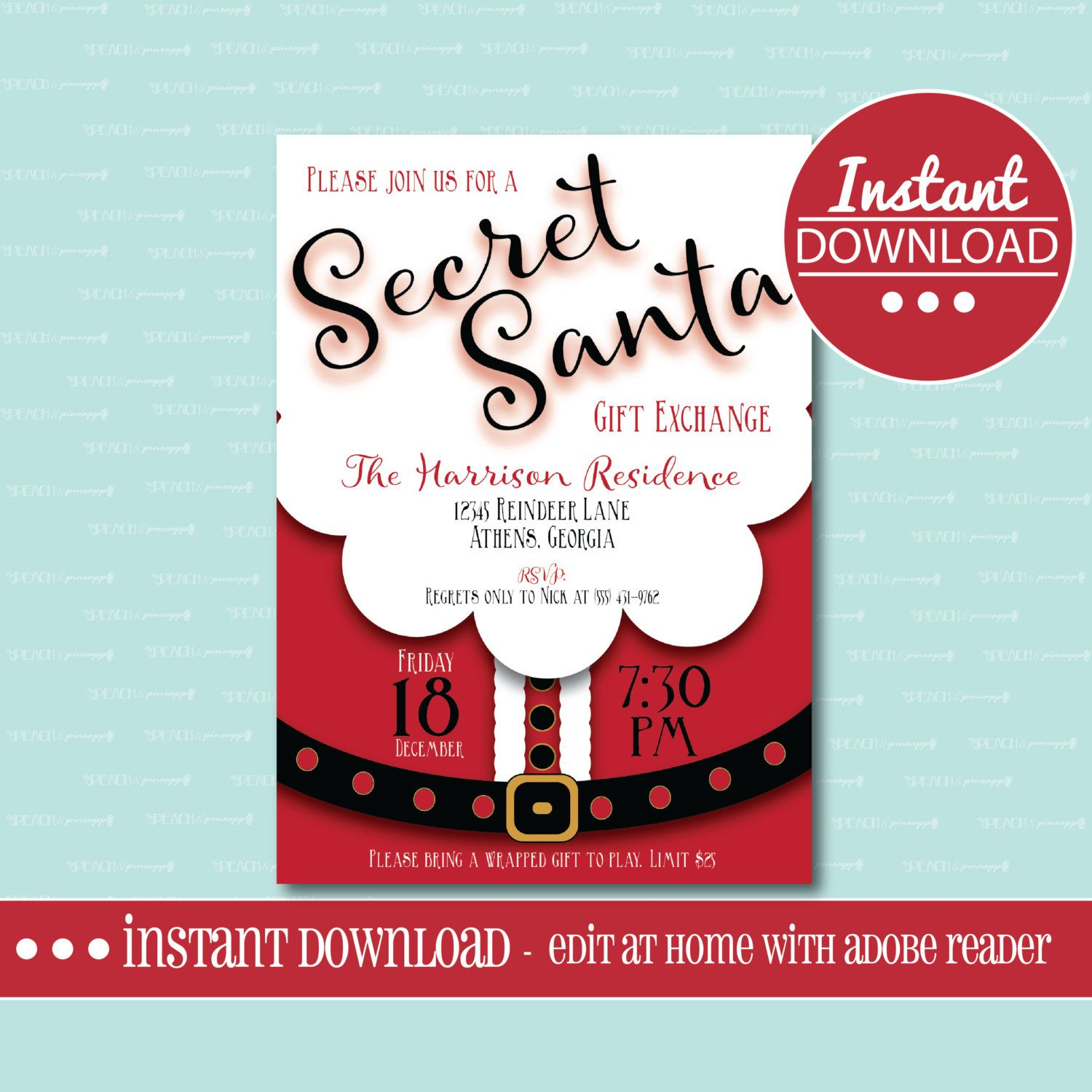 Secret Santa Invitation Editable Printable Christmas Gift inside measurements 1500 X 1500