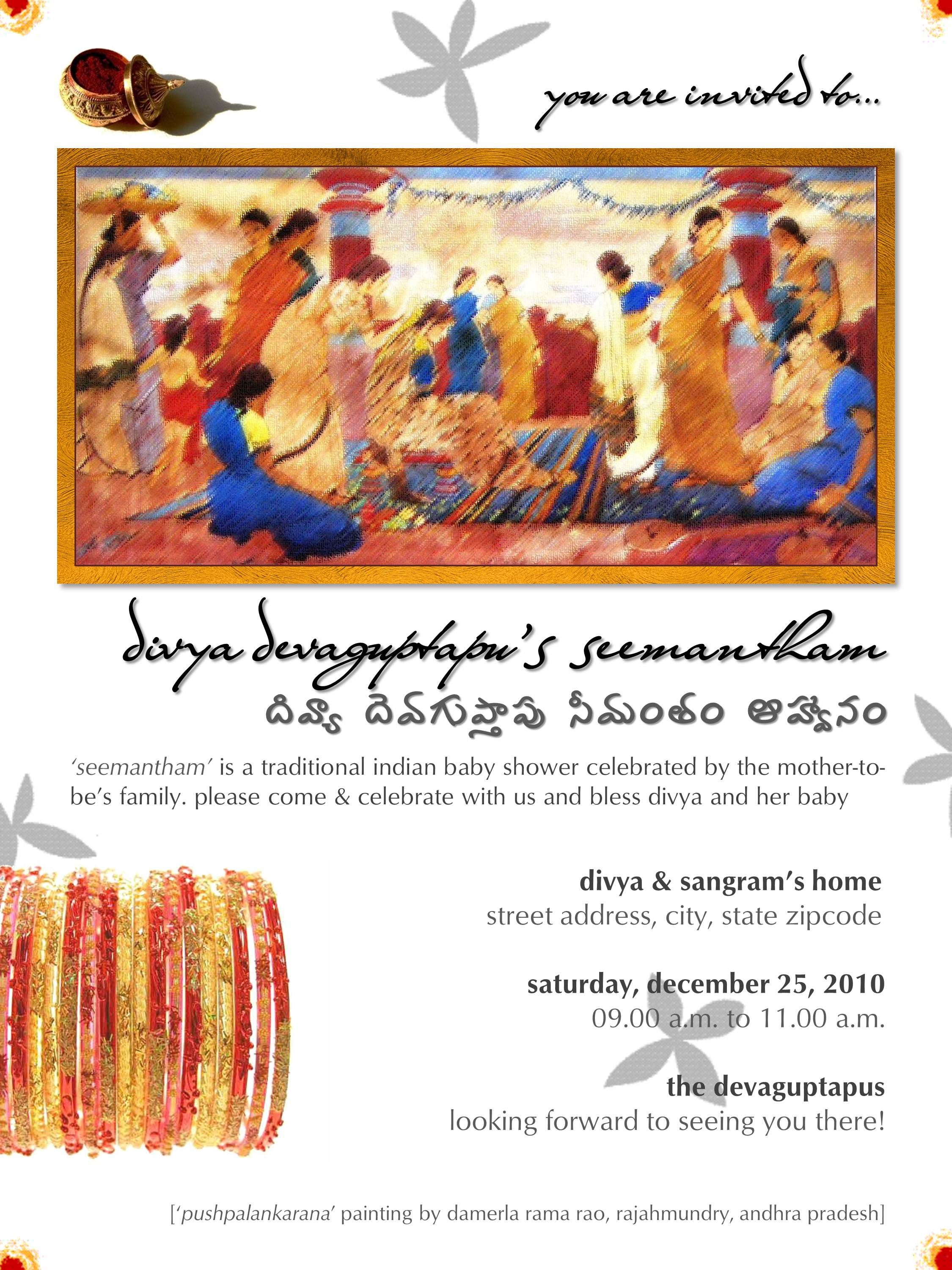 Seemantham Traditional South Indian Hindu Ba Shower Invite intended for sizing 2250 X 3000