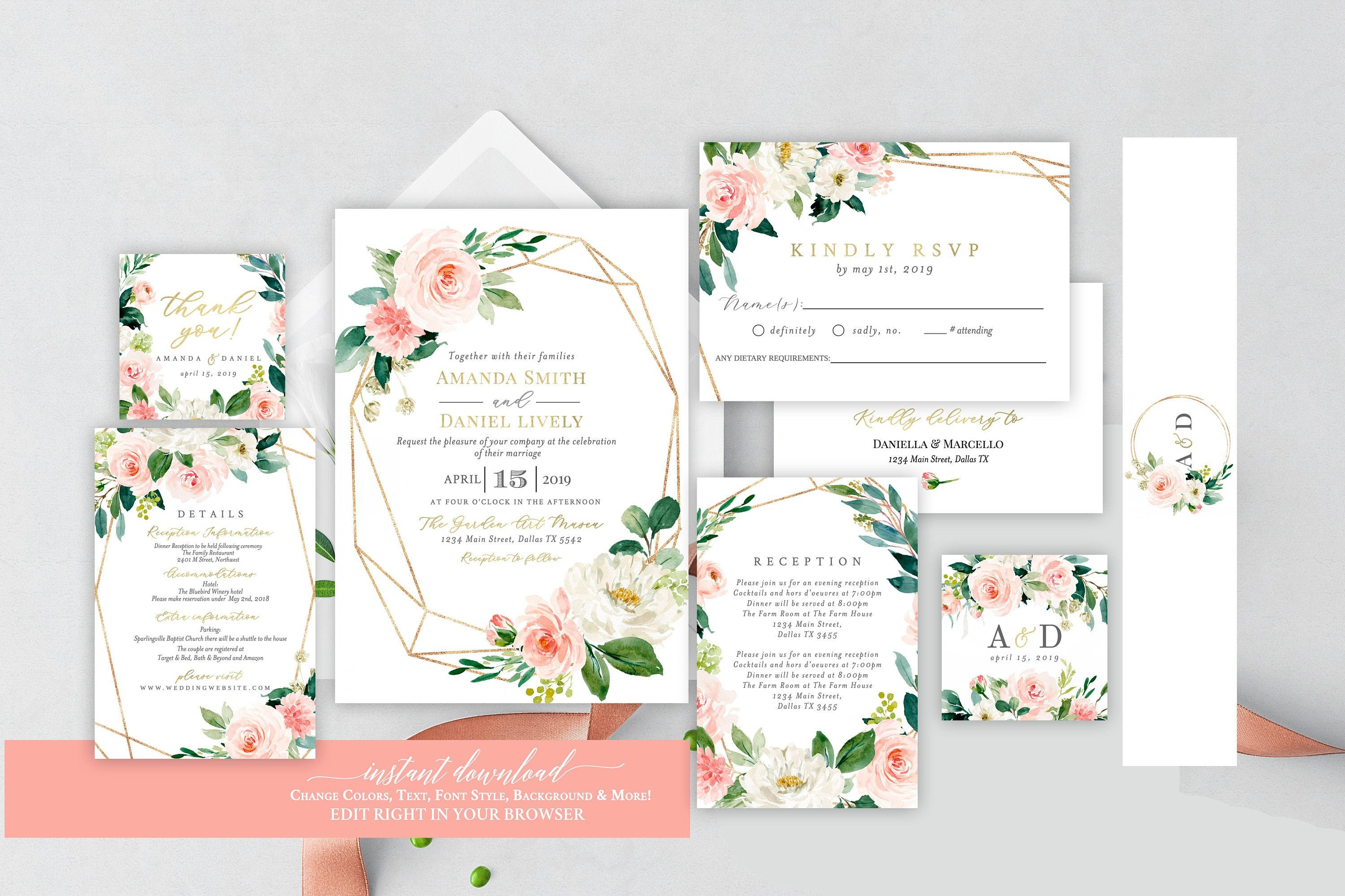 Self Editing Wedding Invitation Set Editable Template Etsy pertaining to dimensions 3000 X 2000