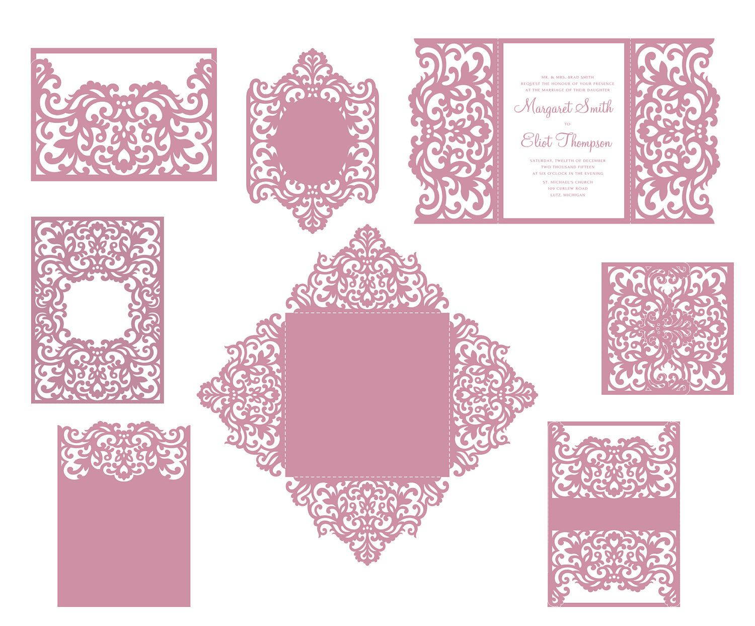 Set Laser Cut Wedding Invitation Templates Gate Fold Card Envelope intended for proportions 1500 X 1243