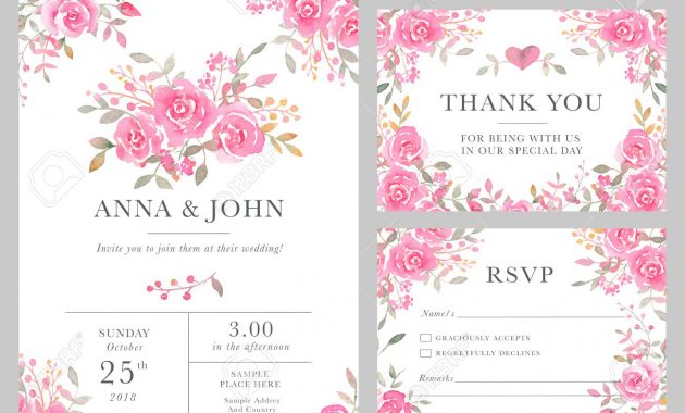 Set Of Wedding Invitation Card Templates With Watercolor Rose inside size 1300 X 1052