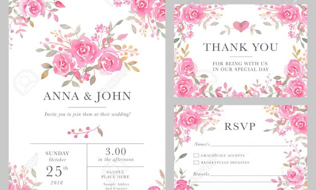 Set Of Wedding Invitation Card Templates With Watercolor Rose intended for proportions 1300 X 1052