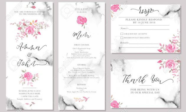 Set Of Wedding Invitation Card Templates With Watercolor Rose pertaining to dimensions 1300 X 838