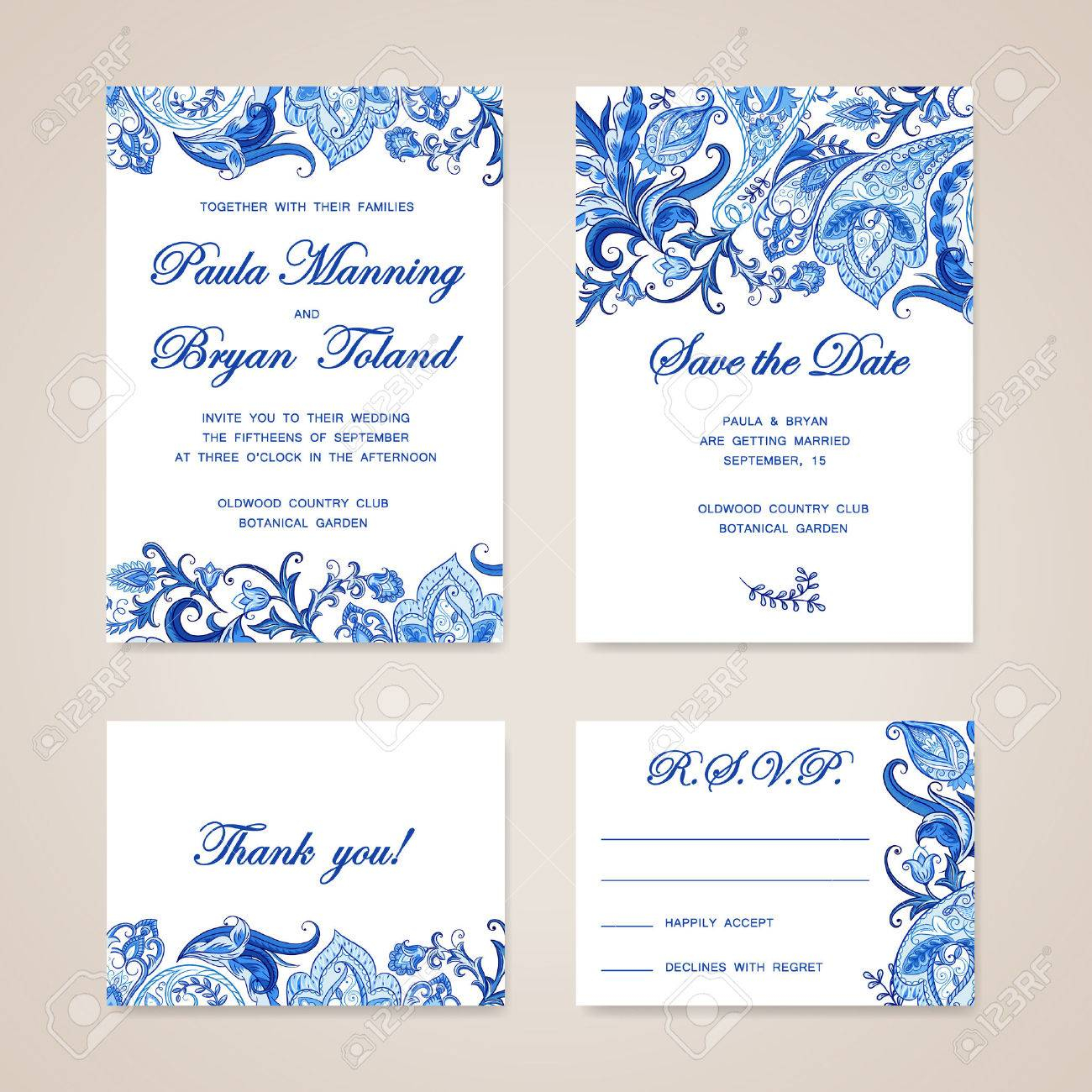 Set Of Wedding Invitation Card With Traditional Ethnic Flower throughout dimensions 1300 X 1300