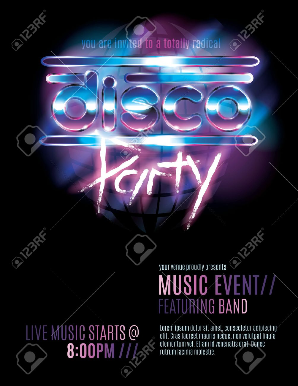 Shiny Retro 80s Party Or Disco Party Invitation Template Royalty with regard to proportions 1004 X 1300