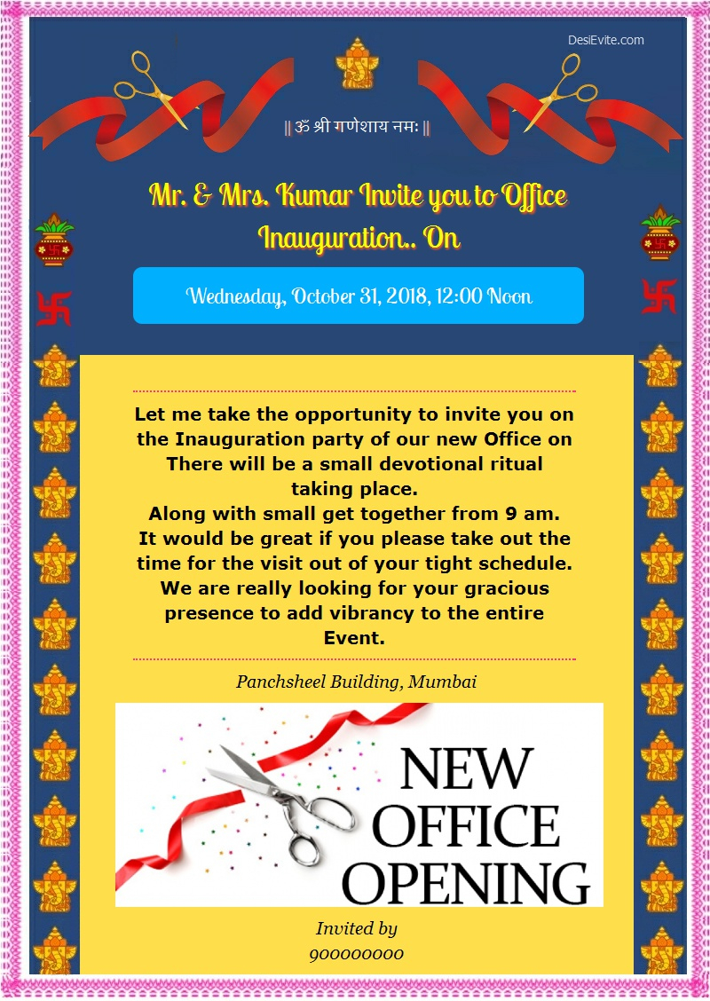 Shop Opening Office Inauguration Invitation Wording within proportions 800 X 1128