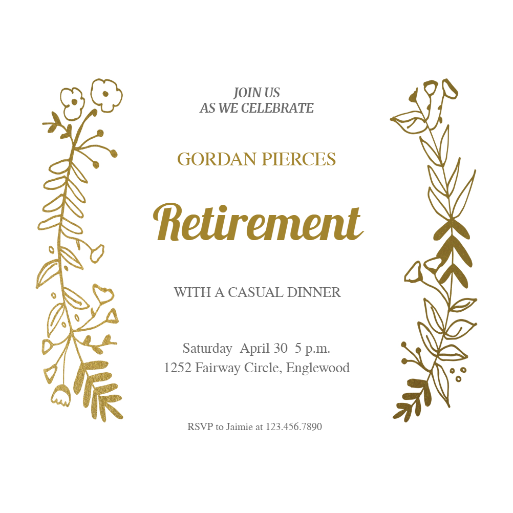 Side Side Gold Free Retirement Farewell Party Invitation regarding dimensions 1002 X 1002