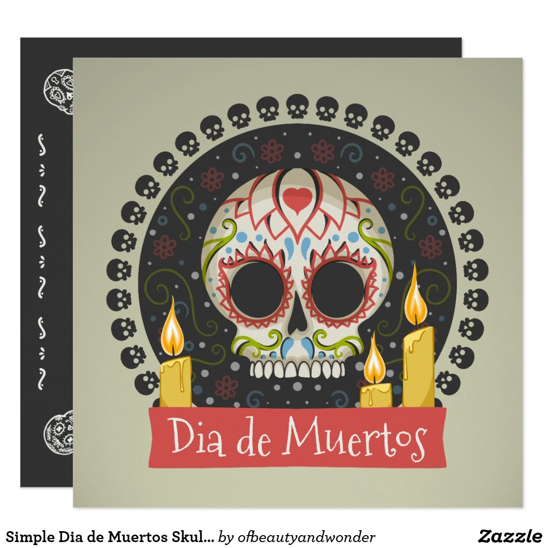 Simple Dia De Muertos Skull And Candles Invitation Zazzle In regarding measurements 1106 X 1106