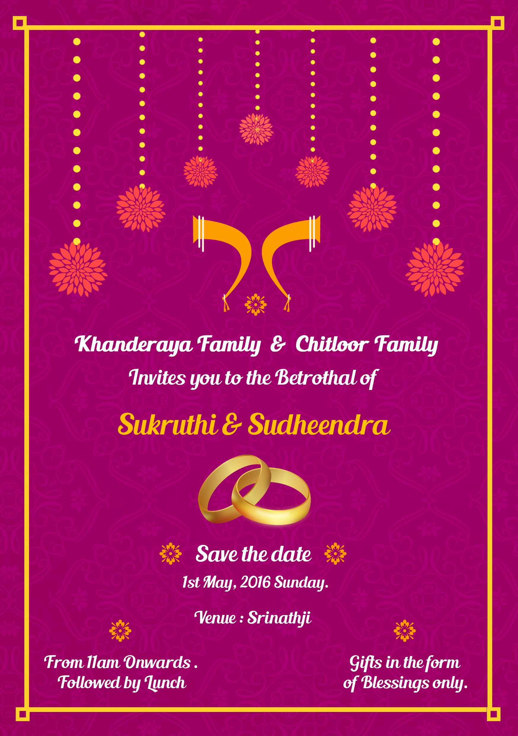 Simple South Indian Ring Ceremony Invite Card Design Designed intended for sizing 1748 X 2480