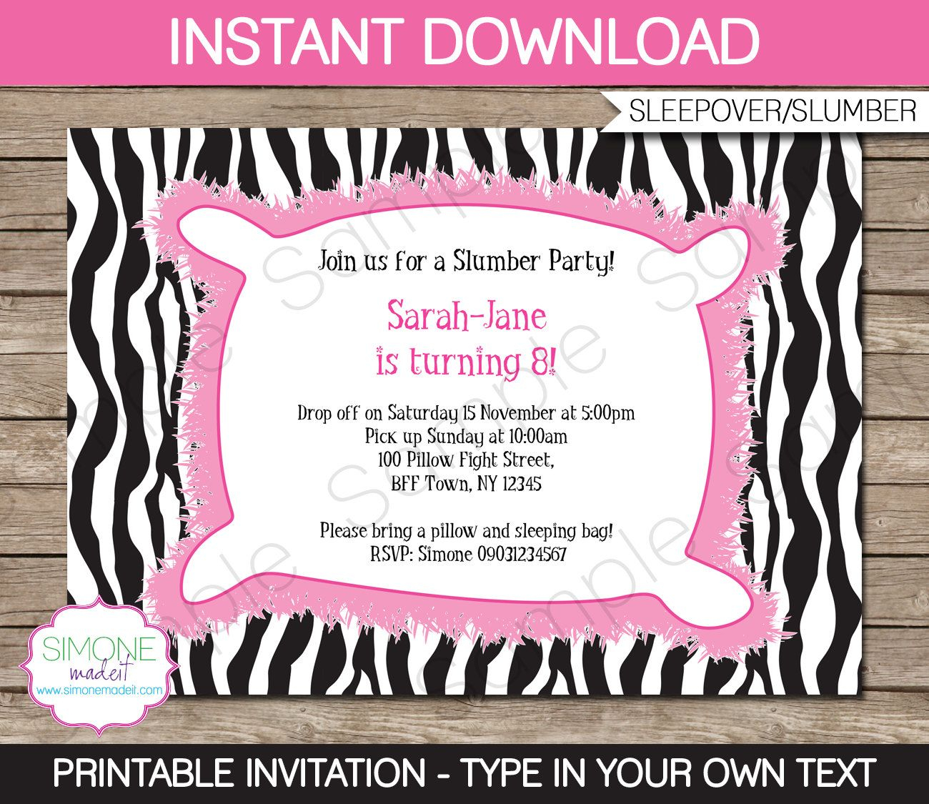 Sleepover Invitation Template Birthday Party Instant Download for proportions 1300 X 1125